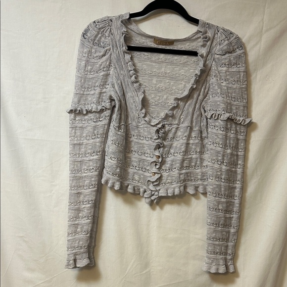 C'Isa Gray Ruffled Knit Top - Picture 1 of 6